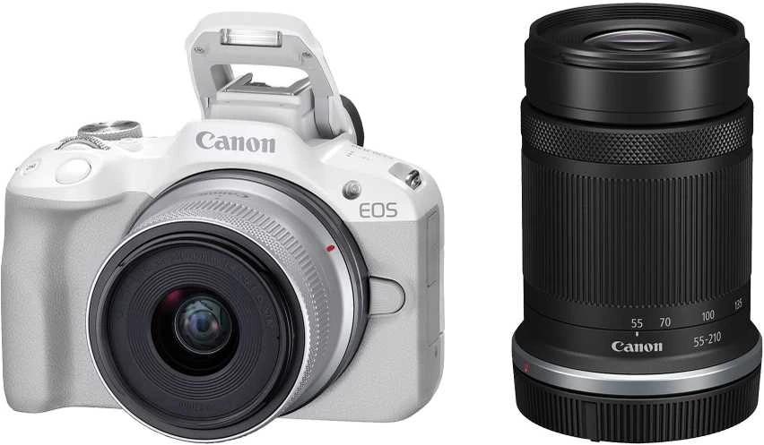 Canon EOS R50 + RF-S 18-45mm IS STM (Baltas) + RF-S 55-210mm IS STM + Mount Adapteris EF-EOS R