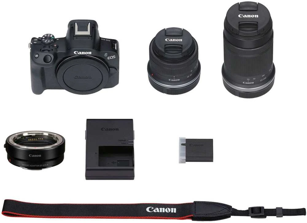 Canon EOS R50 + RF-S 18-45mm IS STM + RF-S 55-210mm IS STM + Mount Adapteris EF-EOS R (Juodas)