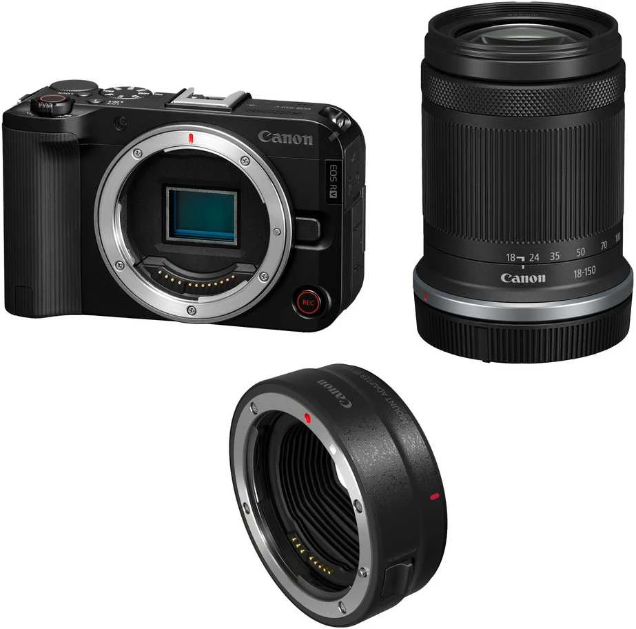 Canon EOS R50 V + RF-S 18-150mm F3.5-6.3 IS STM + Mount Adapteris EF-EOS R (Juodas)