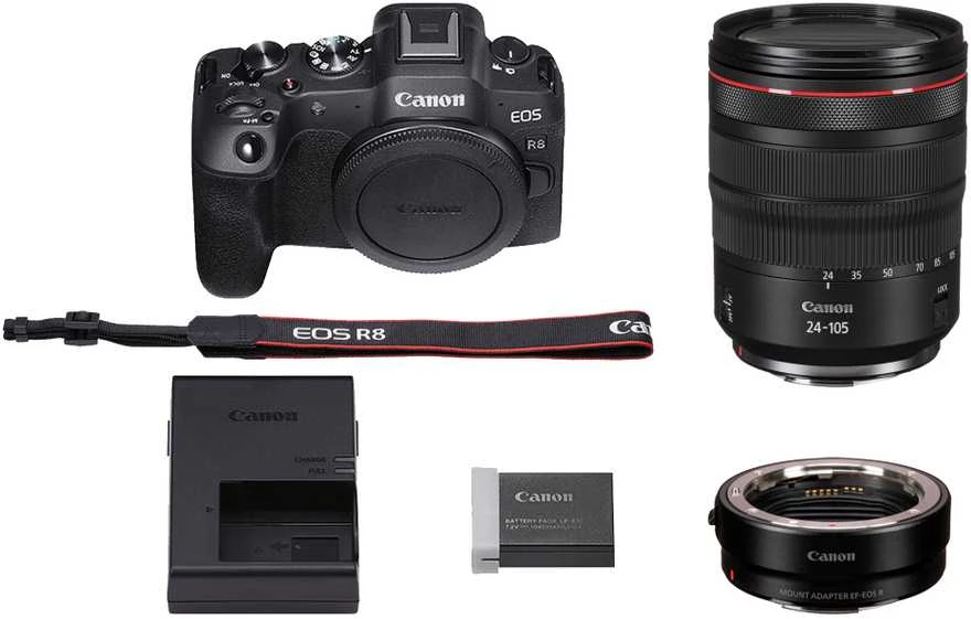 Canon EOS R8 + RF 24-105mm f/4L IS USM + Mount Adapteris EF-EOS R