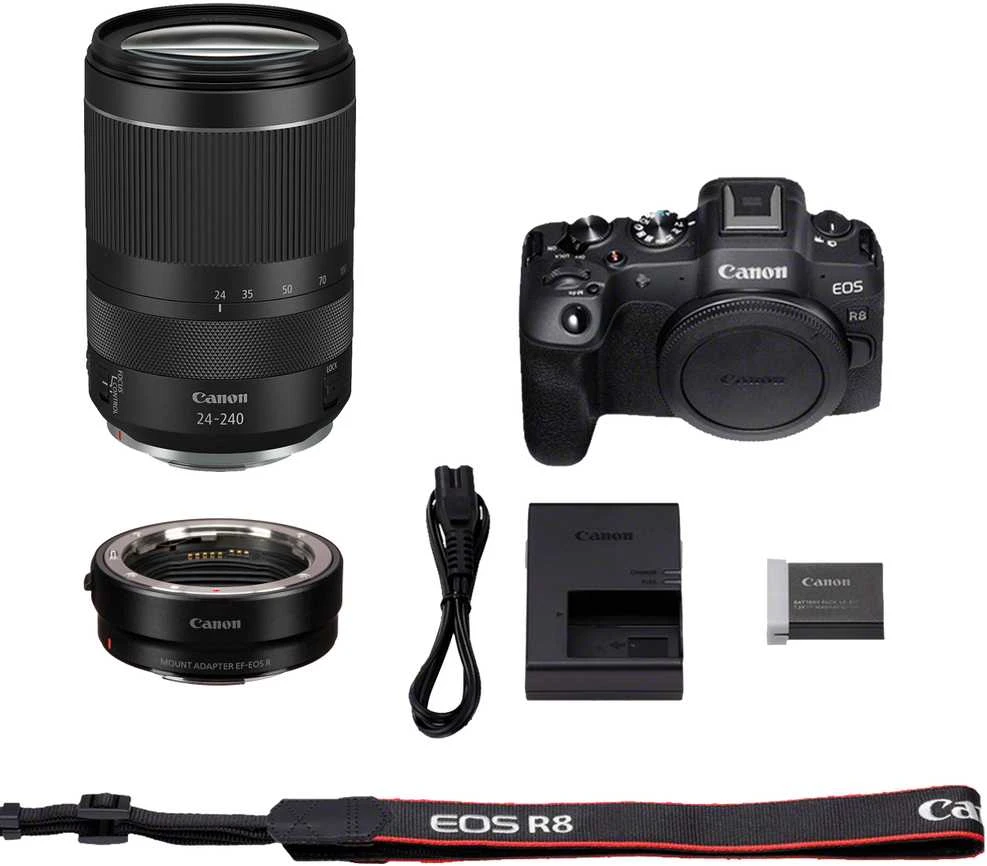 Canon EOS R8 + RF 24-240mm f / 4-6.3 IS USM + Mount Adapteris EF-EOS R ...