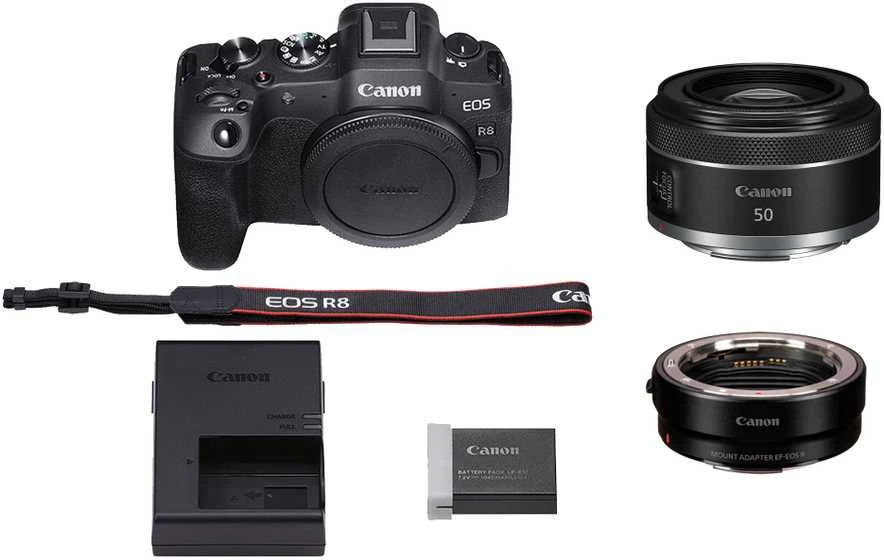 Canon EOS R8 + RF 50mm F1.8 STM + Mount Adapteris EF-EOS R