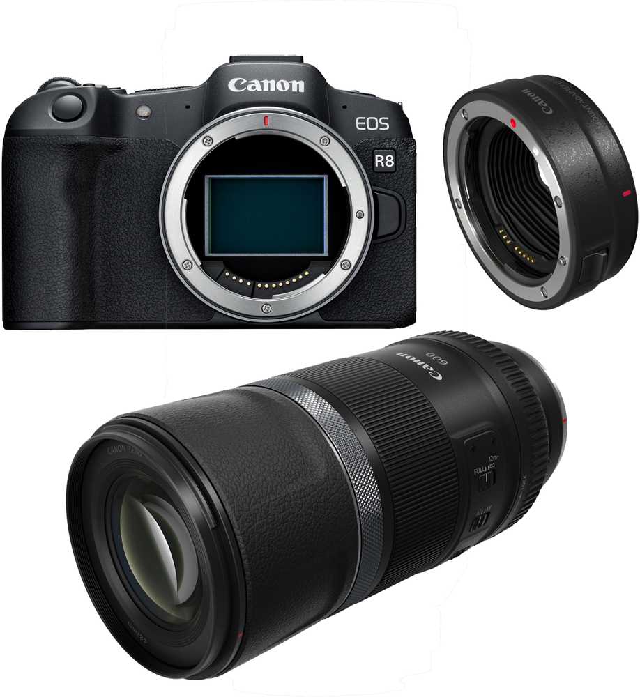 Canon EOS R8 + RF 600mm f / 11 IS STM + Mount Adapteris EF-EOS R, žema ...