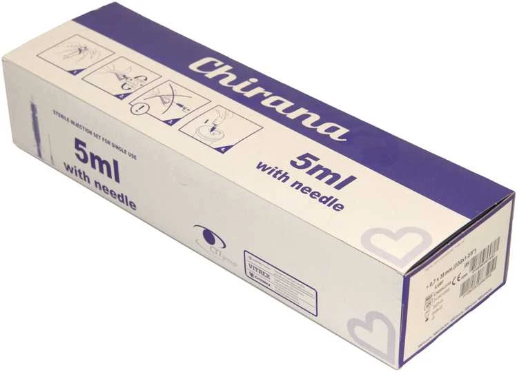 Chirana T Injecta CHIRANA® 2-part disposable syringes with needles (5 ml with needle 0,70 x 35 mm (22 G x 1 2/5’’)) - 100pcs/1box