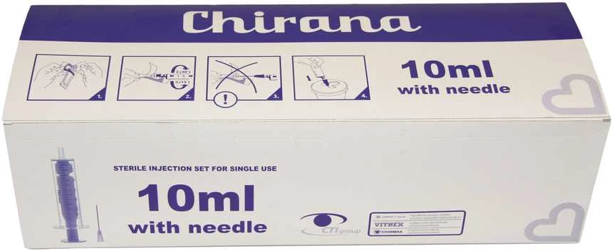 Chirana T Injecta CHIRANA® 2-part disposable syringes with needles (10 ml with needle 0,80 x 40 mm (21 G x 1 1/2”)) - 100pcs/1box