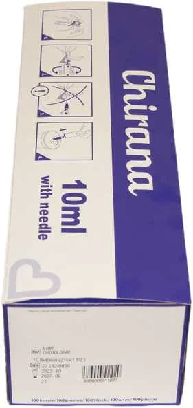 Chirana T Injecta CHIRANA® 2-part disposable syringes with needles (10 ml with needle 0,80 x 40 mm (21 G x 1 1/2”)) - 100pcs/1box
