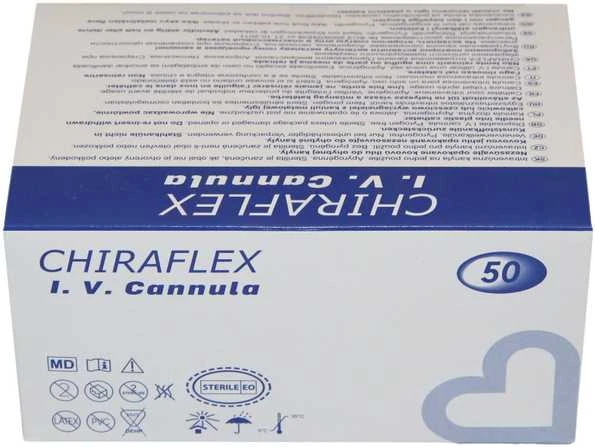 Chirana T Injecta CHIRANA® CHIRAFLEX® IV Cannulas with FEP catheter port, snap fit cap & suturable wings (22G 0,9mm 25mm, mėlynas, 36ml/min) - 50pcs/1box