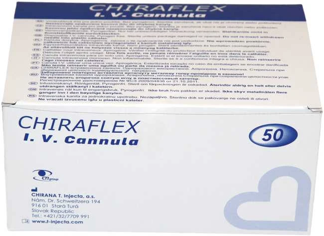 Chirana T Injecta CHIRANA® CHIRAFLEX® IV Cannulas with FEP catheter, port, snap fit cap & suturable wings (20G 1,1mm 32mm, pink, 61ml/min) - 50pcs/1box
