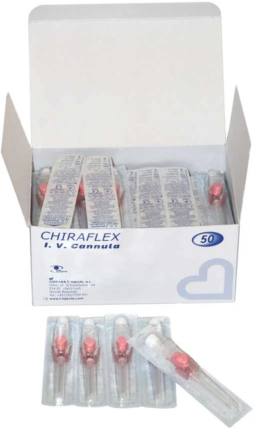 Chirana T Injecta CHIRANA® CHIRAFLEX® IV Cannulas with FEP catheter, port, snap fit cap & suturable wings (20G 1,1mm 32mm, pink, 61ml/min) - 50pcs/1box