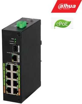 Dahua ePoE šakotuvas 100Mbps 8portu+1G uplink + 1SFP, ePoE iki 800m, Hi-PoE