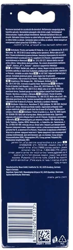 Braun Oral-B EB18-4 3D Baltas Pro Dantų Šepetėlio Galvutės, 4 Vnt.