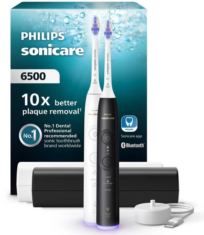 Elektriniai dantų šepetėliai Philips Sonicare Series 6500 HX7419/01, 2 vnt. (juodas ir baltas)