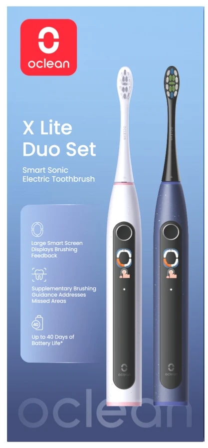Elektrinis Šepetėlis - Oclean X Lite Duo Rinkinys, 5 Režimai, 40 Dienų Baterijos Veikimas, Tamsiai Mėlyna & Pilka