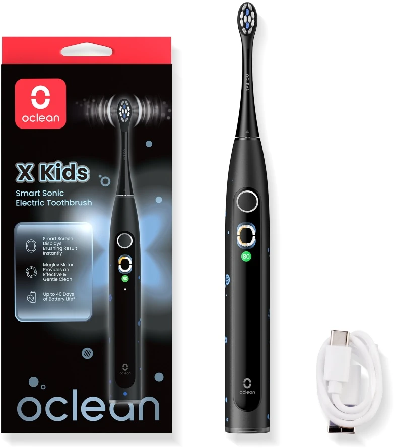 Dantų šepetėlis Elektrinis Šepetėlis - Oclean X Kids Smart Screen, 5 Režimai, Švelnūs Šepetėlių Antgaliai Juodas