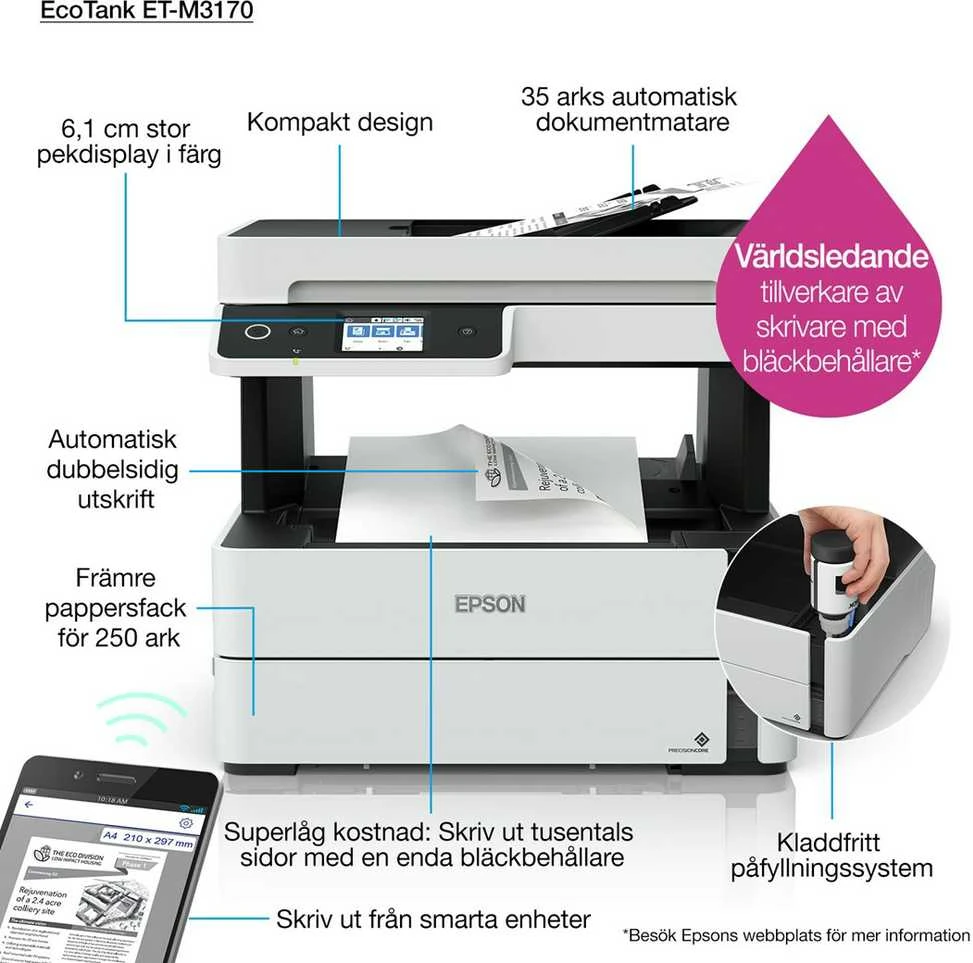 Spausdintuvas Epson | daugiafunkcis įrenginys | EcoTank M3170 | Inkjet | Mono | All-in-one | A4 | Wi-Fi | Pilkas