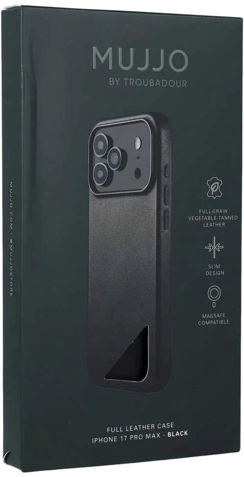 Mujjo Odinis dėklas - etui skórzane do iPhone 17 Pro Max kompatybilne su MagSafe (juodas)
