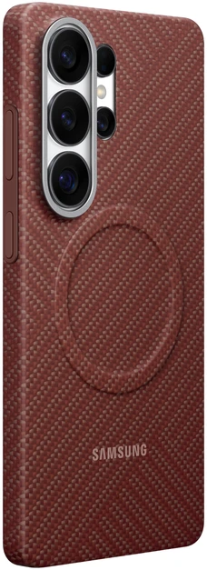 Dėklas - Samsung Galaxy S26 Ultra Anglies Pluošto Magnetinė Uždanga, Koralo Raudona