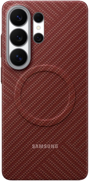 Dėklas - Samsung Galaxy S26 Ultra Anglies Pluošto Magnetinė Uždanga, Koralo Raudona