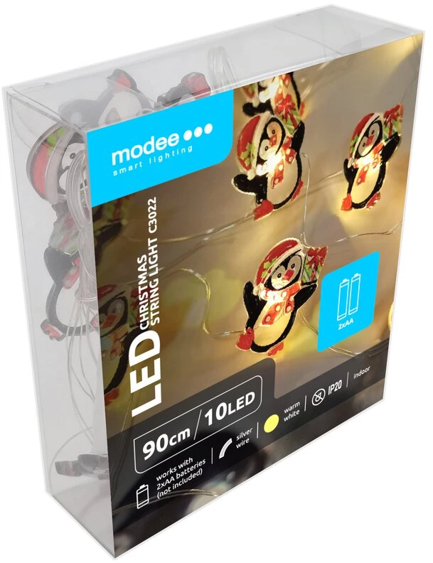 Dekoratyvinė LED Šviesa - Lampki Pingvinas BAT Modee 0.9m 10LED Šiltai Balti Pingvinai