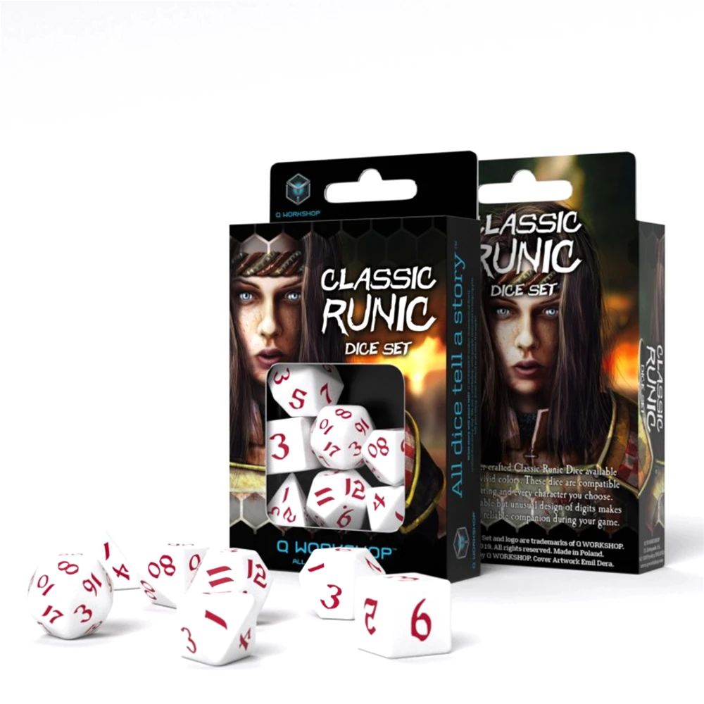 Q Workshop Klasikinis RPG Runic Baltas ir Raudonos kauliukų rinkinys