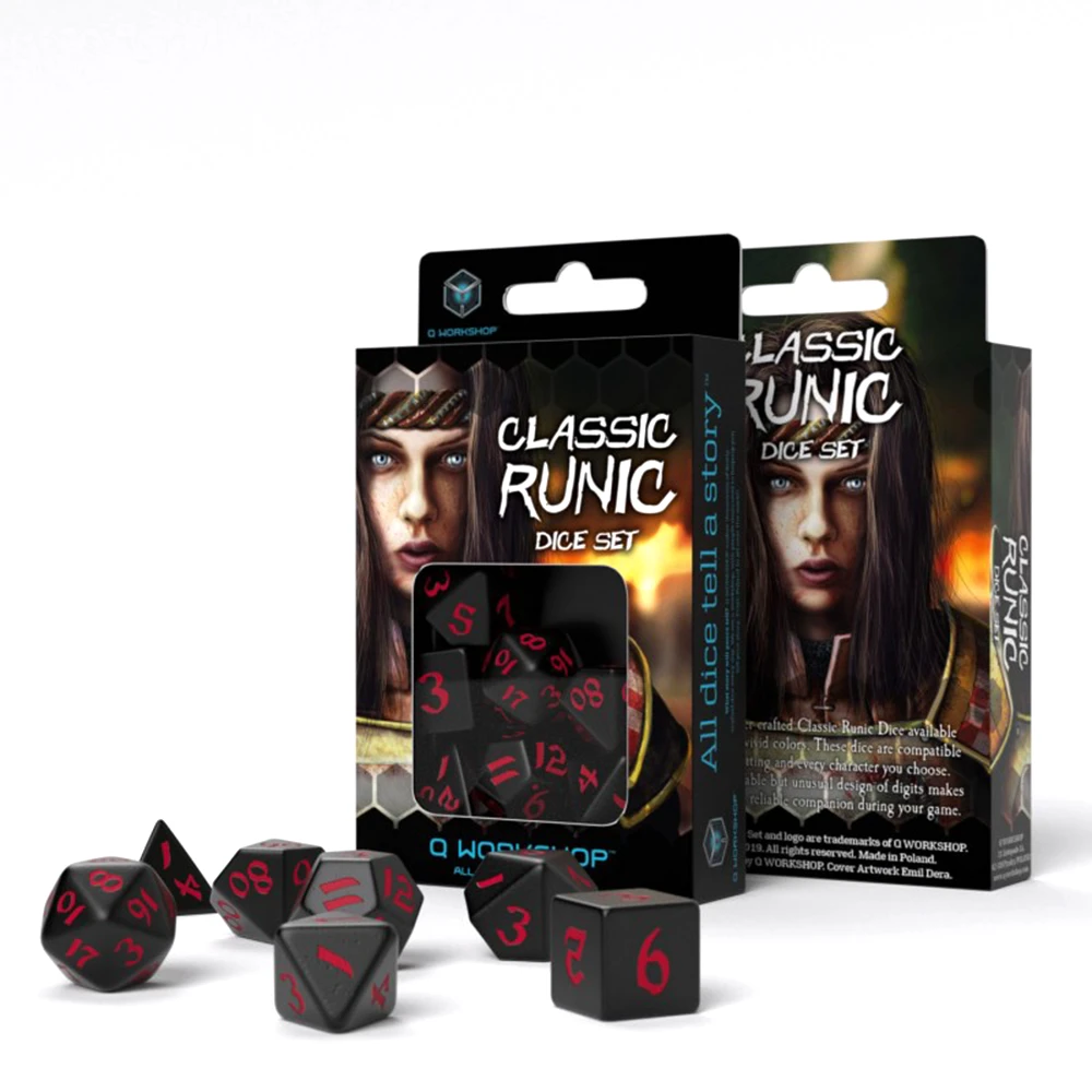 Q Workshop Classic Runic Kauliukų Rinkinys Juodos Ir Raudonos Spalvos