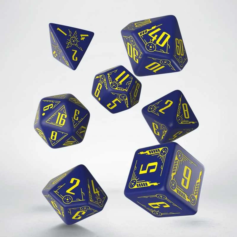 Q Workshop Galactic Dice RPG Kauliukų Rinkinys Mėlynos Ir Geltonos Spalvos