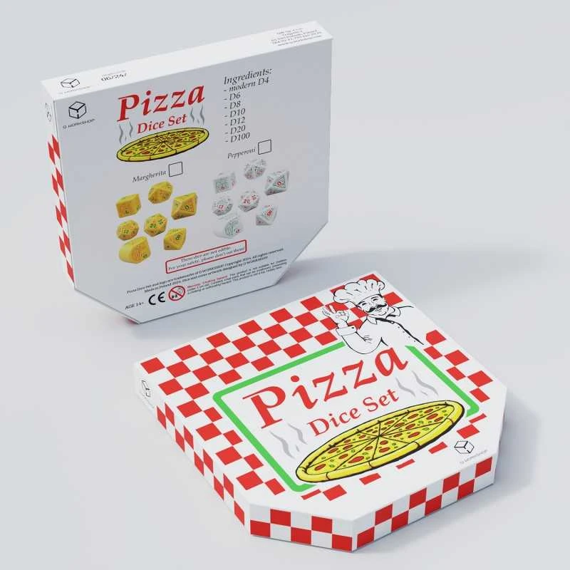 Žaidimų Kauliukų Rinkinys - Q WORKSHOP Pizza Margherita RPG 7 Kauliukai Plastikiniai Geltoni Žali Raudoni