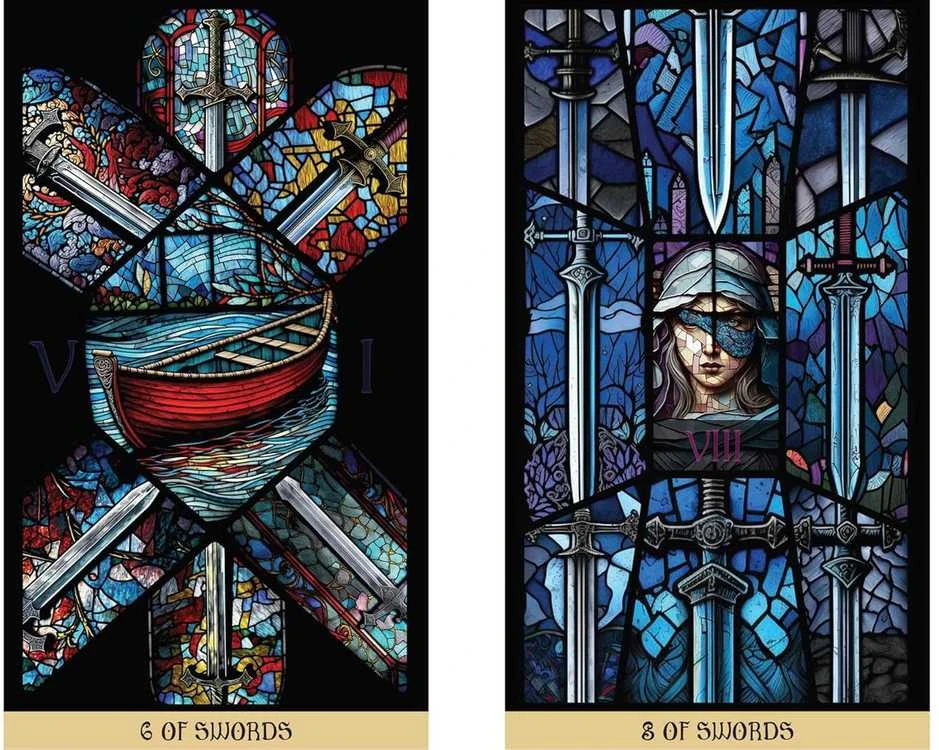 Destiny Books Taro kortų rinkinys - The Stained Glass 78 Taro Kortos su Gido Knyga, 16.4x28.8x4 cm