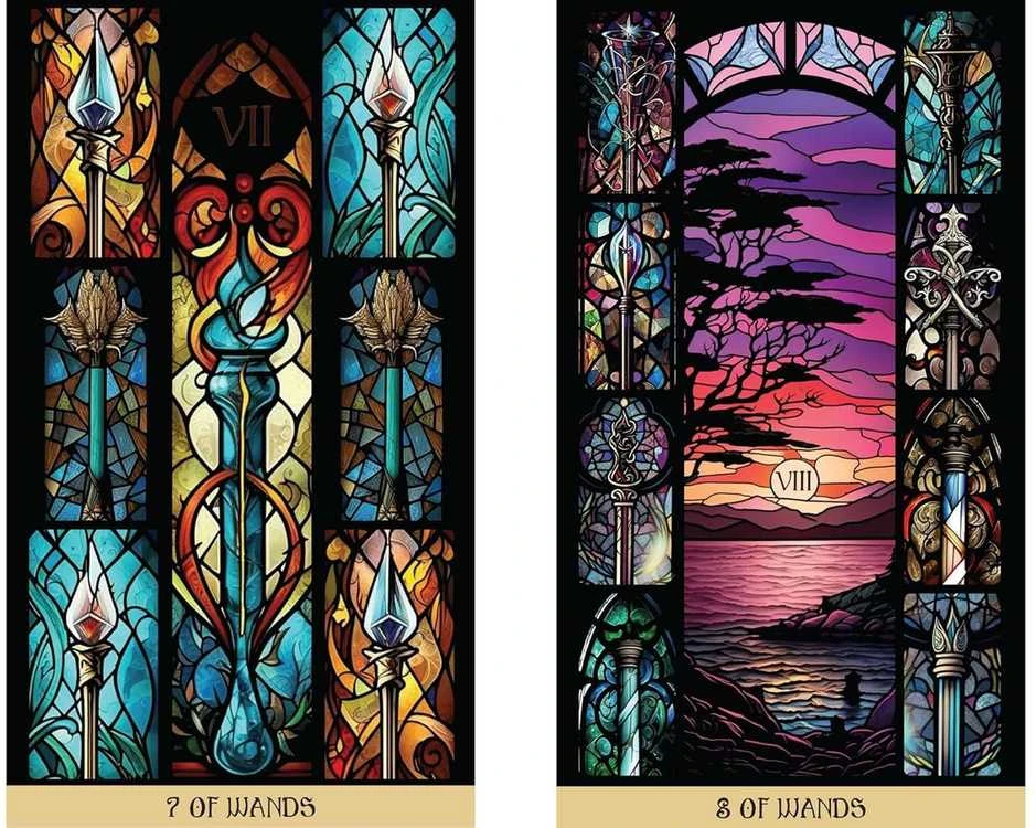 Destiny Books Taro kortų rinkinys - The Stained Glass 78 Taro Kortos su Gido Knyga, 16.4x28.8x4 cm