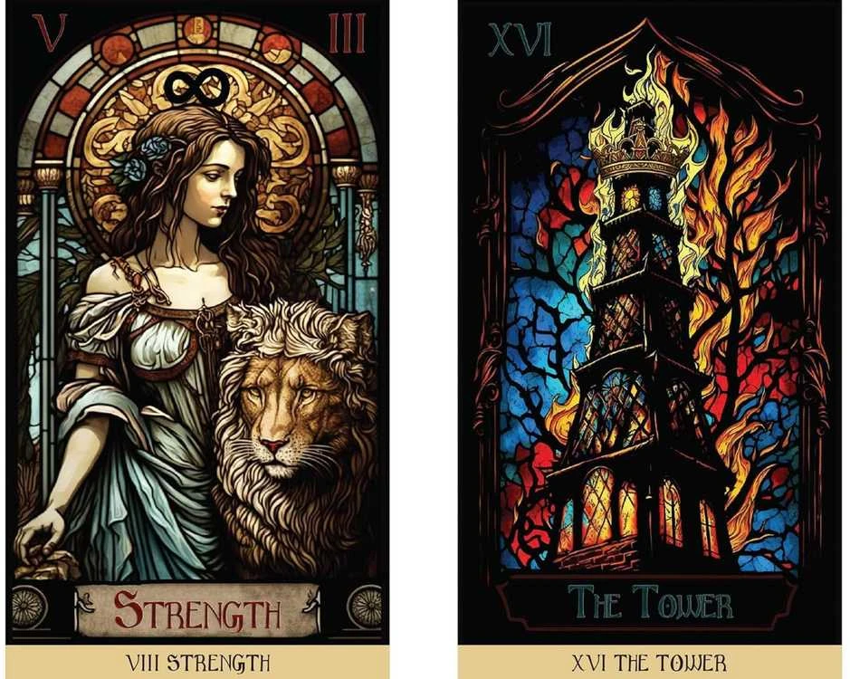 Destiny Books Taro kortų rinkinys - The Stained Glass 78 Taro Kortos su Gido Knyga, 16.4x28.8x4 cm