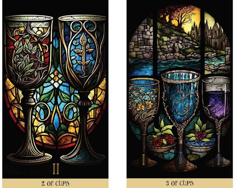 Destiny Books Taro kortų rinkinys - The Stained Glass 78 Taro Kortos su Gido Knyga, 16.4x28.8x4 cm