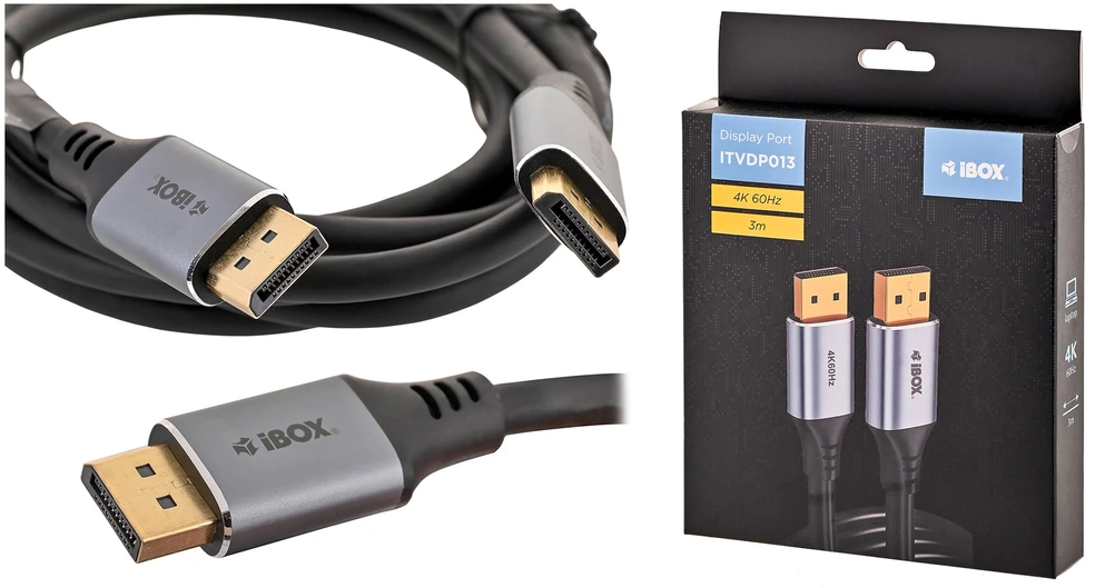 „iBox ITVDP013 DisplayPort“ kabelis 4K 60Hz auksinis kištukas 3 m
