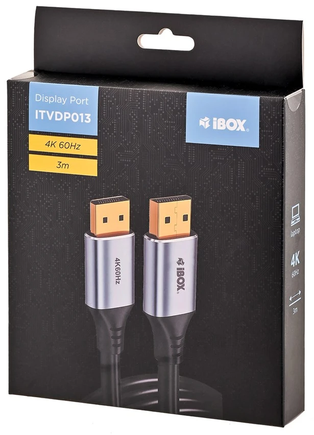 „iBox ITVDP013 DisplayPort“ kabelis 4K 60Hz auksinis kištukas 3 m