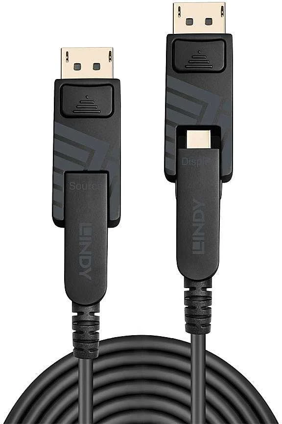 DisplayPort Kabelis - LINDY Šviesolaidinis Hibridinis Mini DisplayPort 1.4 Kabelis, 7680x4320, 60Hz, 30 m, Juodas