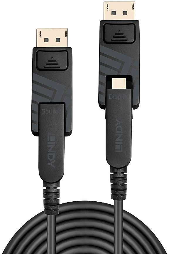 DisplayPort Kabelis - LINDY Šviesolaidinis Hibridinis DisplayPort 1.4 Kabelis, M/M, 40 m, Juodas