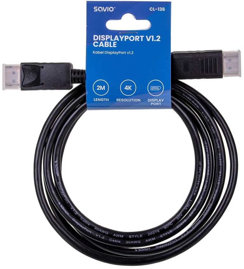 Savio CL-136 DisplayPort cable 2 m Juodas