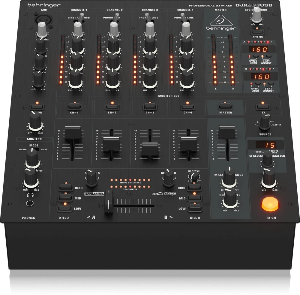 „Behringer DJX900USB“ – profesionalus 5 kanalų DJ maišytuvas su INFINIUM bekontaktiu VCA kryžminiu faderiu, pažangiais skaitmeniniais efektais ir USB/garso sąsaja