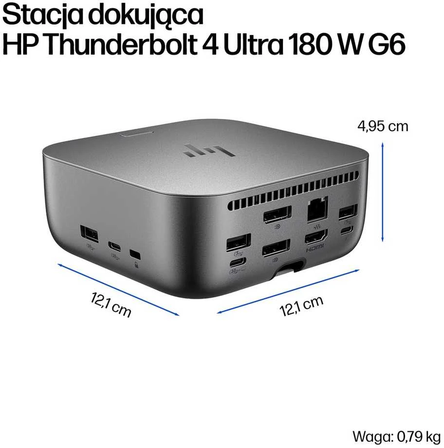 HP Thunderbolt 4 Ultra Dock G6 180W - 5x USB-A, 2x USB-C, 1x USB-C Thunderbolt 4, 2x DisplayPort, 1x HDMI, 1x RJ-45, Meteor Sidabrinis, 3 metai