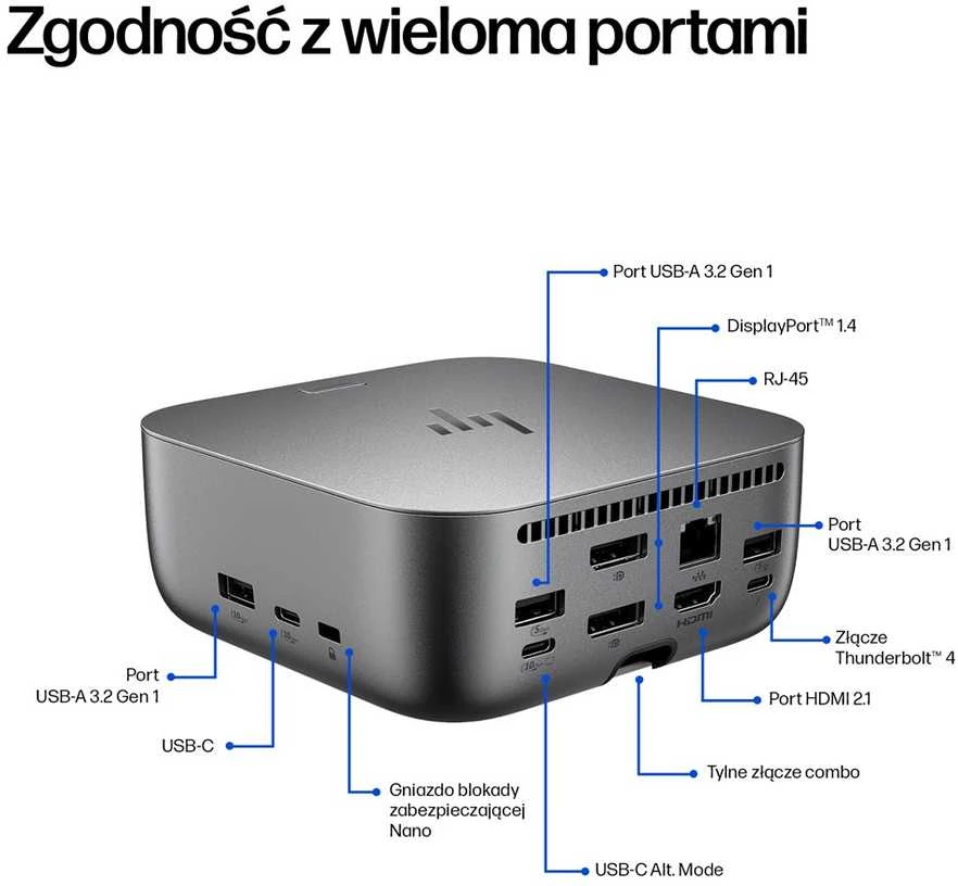 HP Thunderbolt 4 Ultra Dock G6 180W - 5x USB-A, 2x USB-C, 1x USB-C Thunderbolt 4, 2x DisplayPort, 1x HDMI, 1x RJ-45, Meteor Sidabrinis, 3 metai