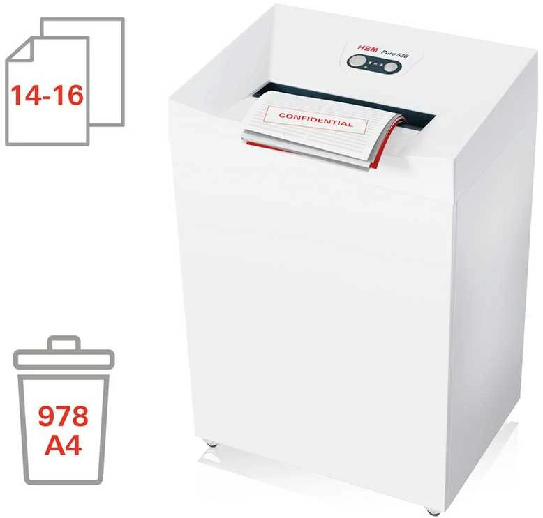 HSM 2353111 HSM Pure 530 - skersinis pjūvis 4,5x30 mm/ 14-16 lapų 80 g/ 80 l šiukšliadėžė/ P-4