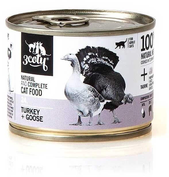 Drėgnas Kačių Maistas - 3COTY 24 Kalakutiena ir Žąsis 180g Be Grūdų, Be Glitimo