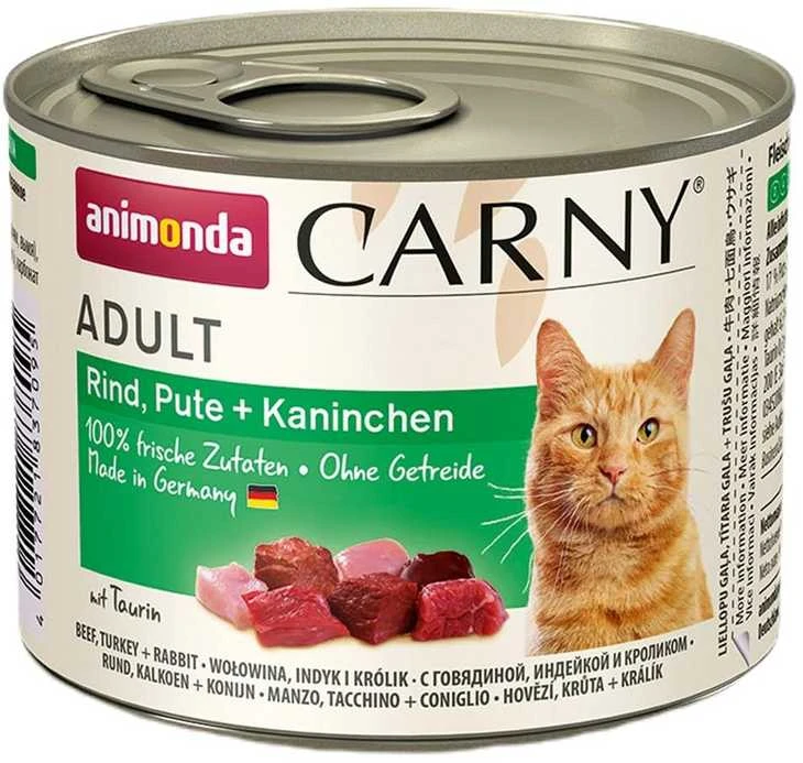 Animoda Kačių Maistas - ANIMONDA Carny Suaugusiųjų Mėsa, Kalakutiena ir Triušiena 200g Be Grūdų