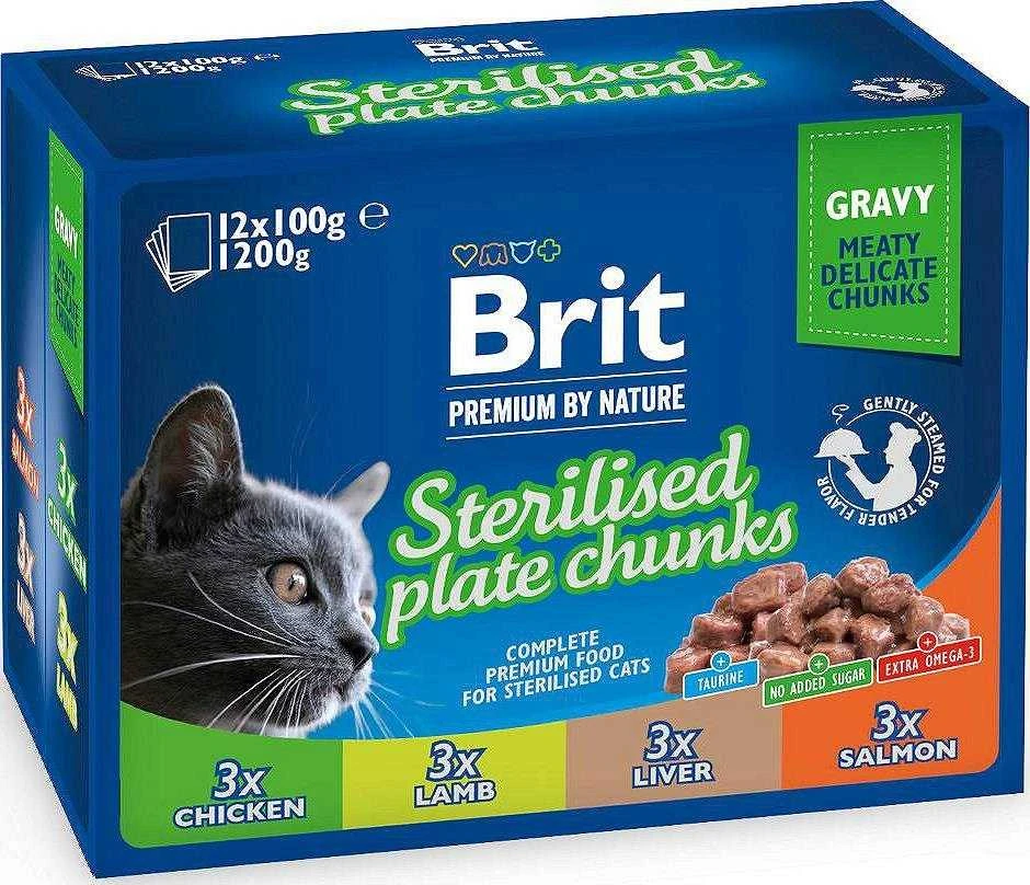 Drėgnas Kačių Maistas - Brit Premium Sterilizuotoms 12x100g