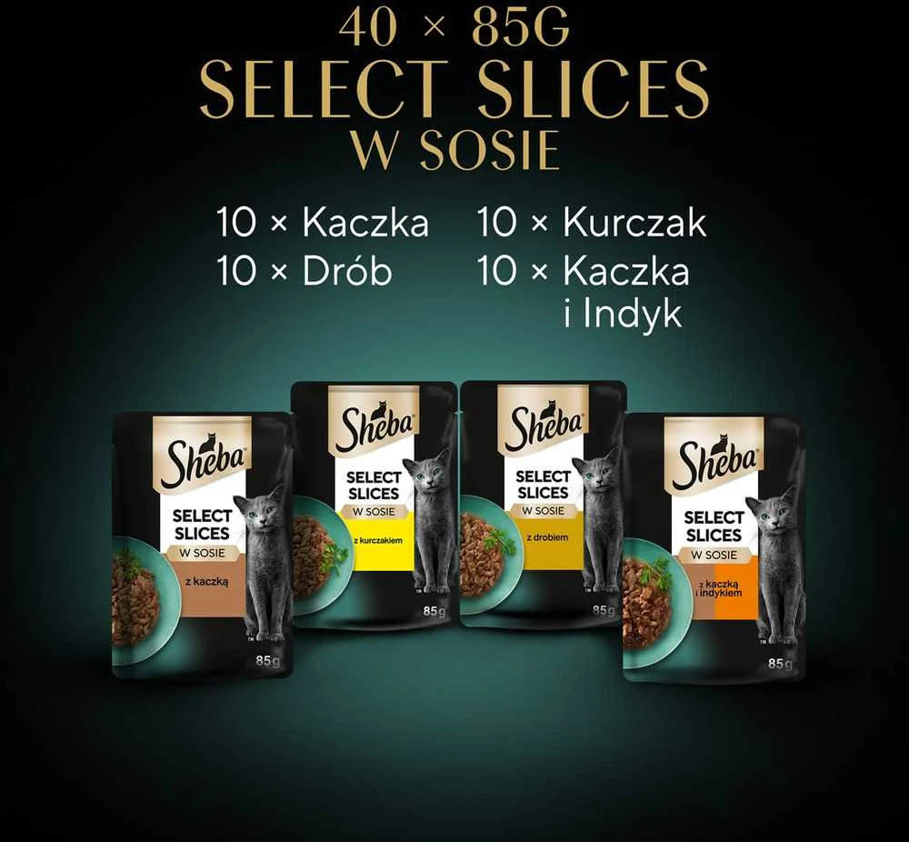 SHEBA Selection atrinkti gabalėliai paukštienos skonio padaže (40x85g) visavertis drėgnas kačių maistas
