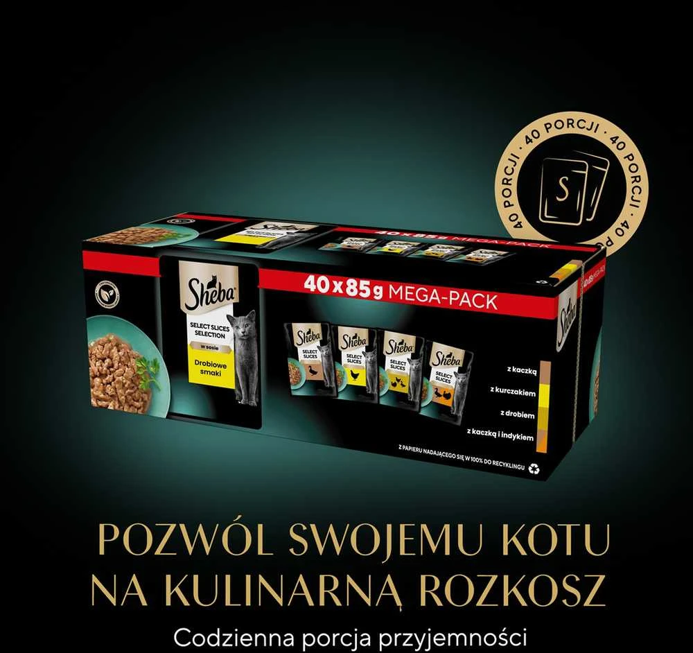 SHEBA Selection atrinkti gabalėliai paukštienos skonio padaže (40x85g) visavertis drėgnas kačių maistas