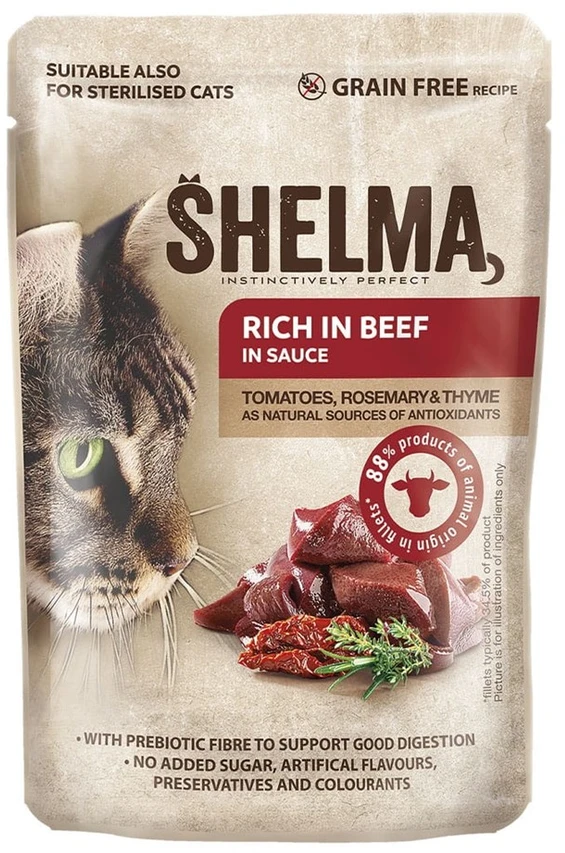 SHELMA with kalakutiena, duck, vištiena and jautiena in sauce – šlapias kačių maistas – 12x85g