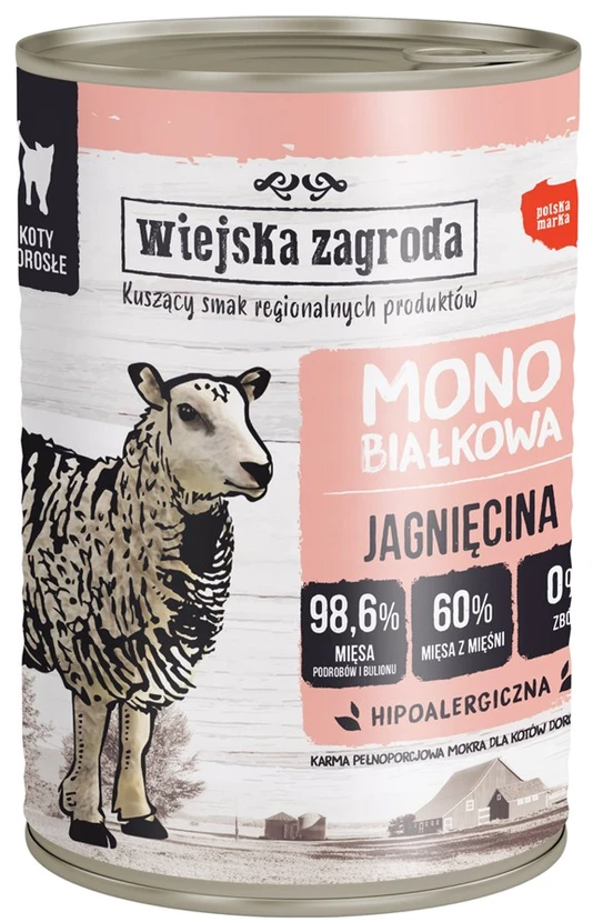 WIEJSKA ZAGRODA Monoprotein ėriena – šlapias kačių maistas – 400g