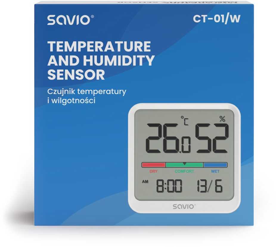 Temperatūros ir drėgmės jutiklis Savio CT-01/W