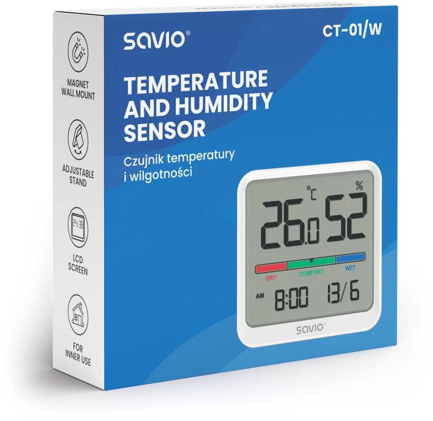 Temperatūros ir drėgmės jutiklis Savio CT-01/W
