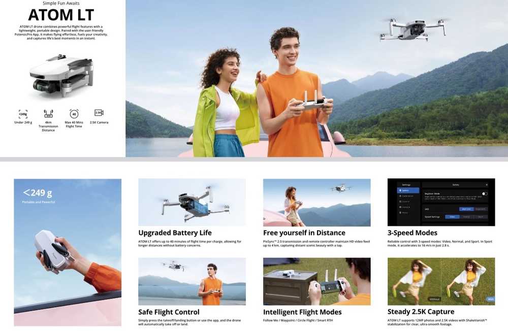 Dronas POTENSIC Atom LT su kamera 12Mp 2.5K
